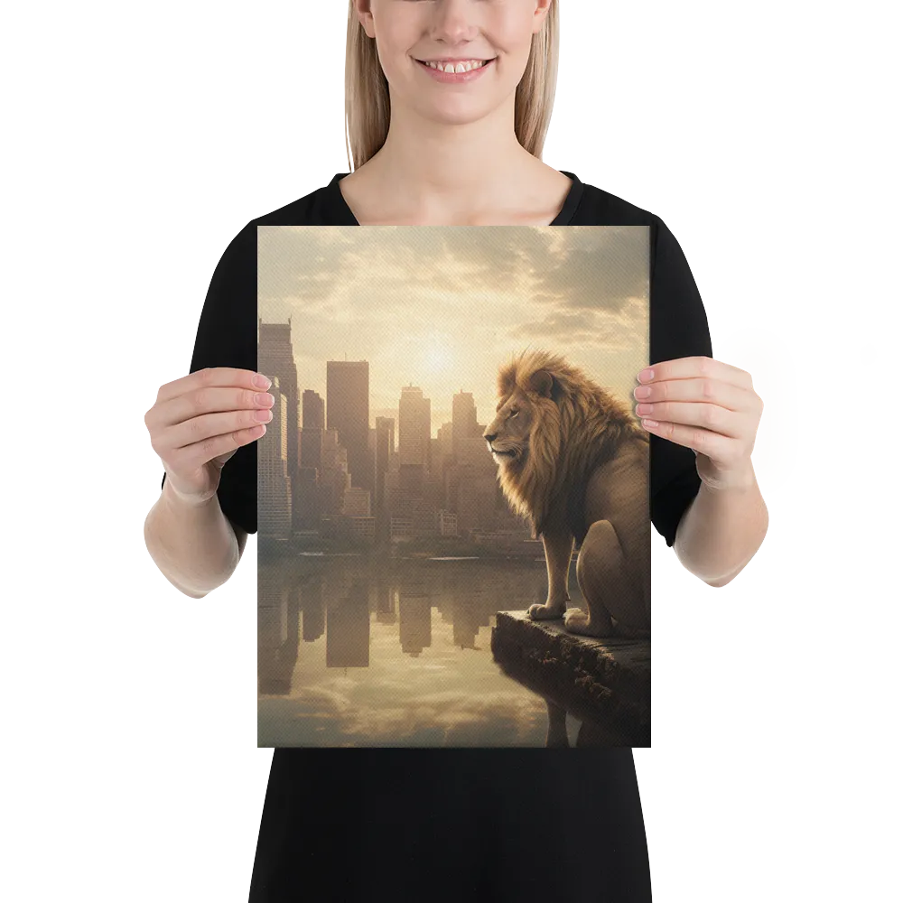 The Lion's Gaze Over the Urban Symphony