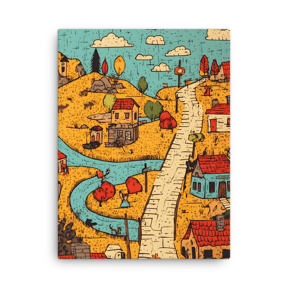 Whimsical Village Landscape | Thin Canvas | 24″×32″