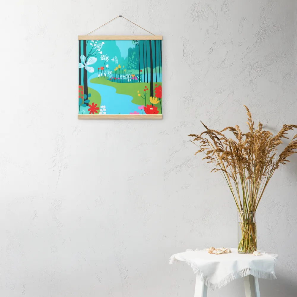 Whispers of Spring: A Colorful Retreat | Poster With Oak Wood Hanger | 16″×16″