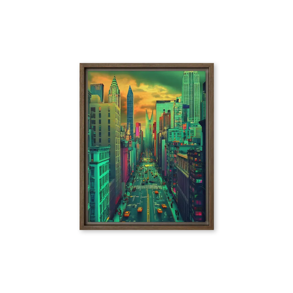 Urban Surrealism: Neon Dreams | Canvas with Brown Frame | 11″×14″