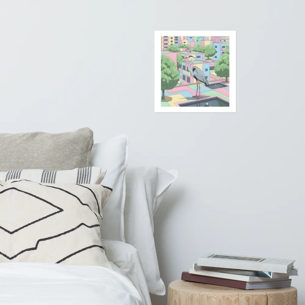 Pastel City Heron 
 Poster | 14″x 14″