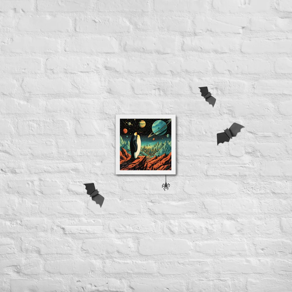 Penguin on an Alien Shore 
 Poster with White Frame | 10″x 10″