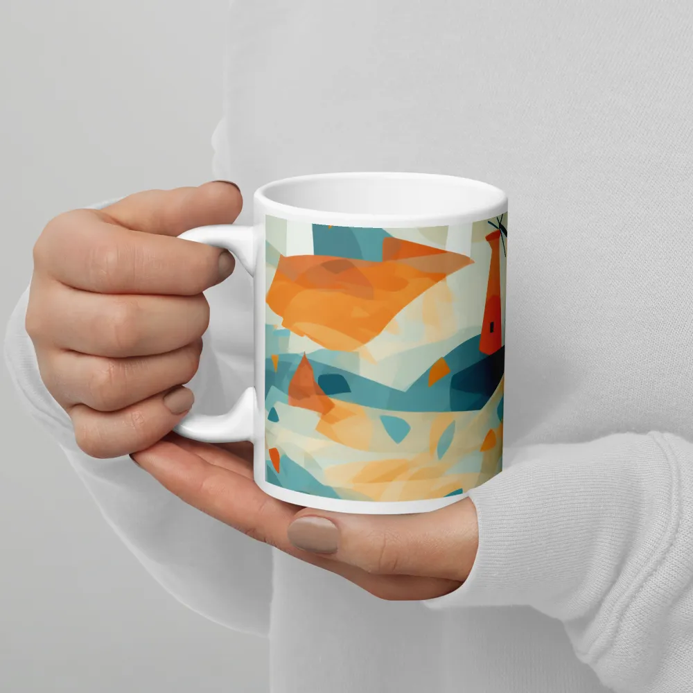 Whimsical Windmills in a Tranquil Landscape | Mug with White inside | 11 oz