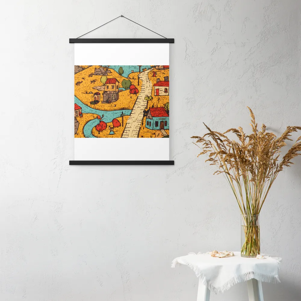 Whimsical Village Landscape | Poster With Black Wood Hanger | 18″×24″