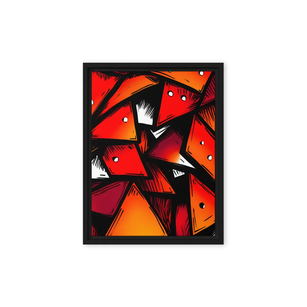 Dynamic Geometry of Red and Orange | Canvas with Black Frame | 9″×12″