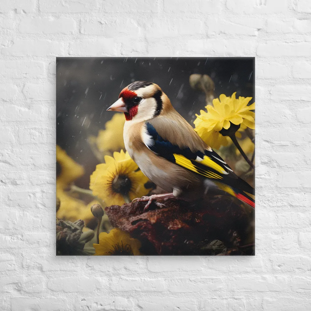 Harmony in Nature: A Goldfinch Amidst Blooms | Canvas | 30″×30″