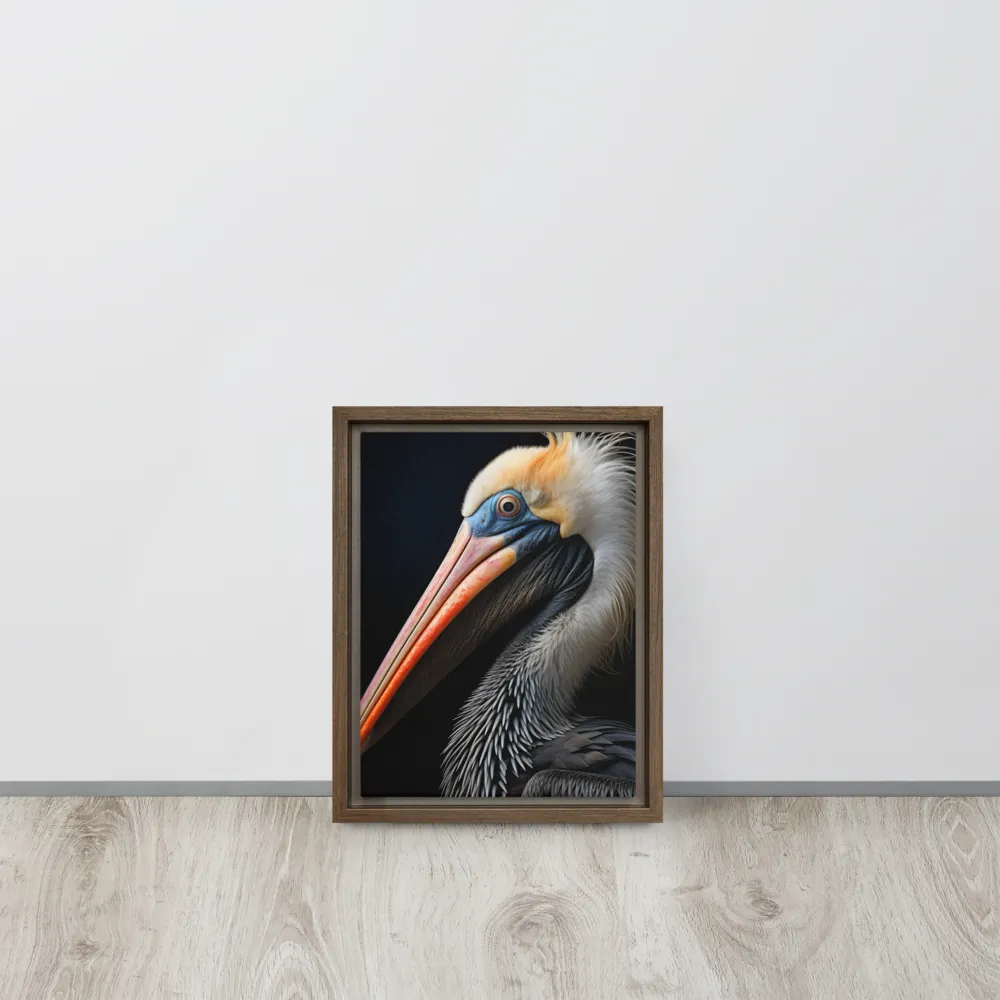 Majestic Portrait of a Pelican | Canvas with Brown Frame | 9″×12″