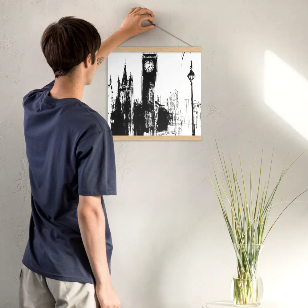 Clock Tower in Motion | Poster With Oak Wood Hanger | 16″×16″