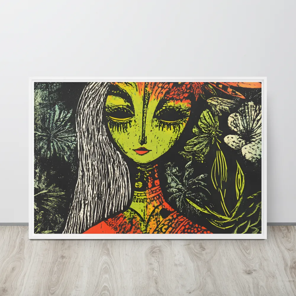 Mystical Flora: A Surreal Portrait | Canvas with White Frame | 24″×36″