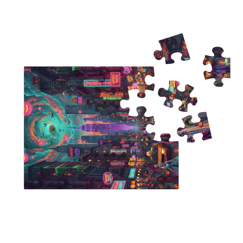 Neon Halloween Parade 
 Jigsaw Puzzle in Tin Box