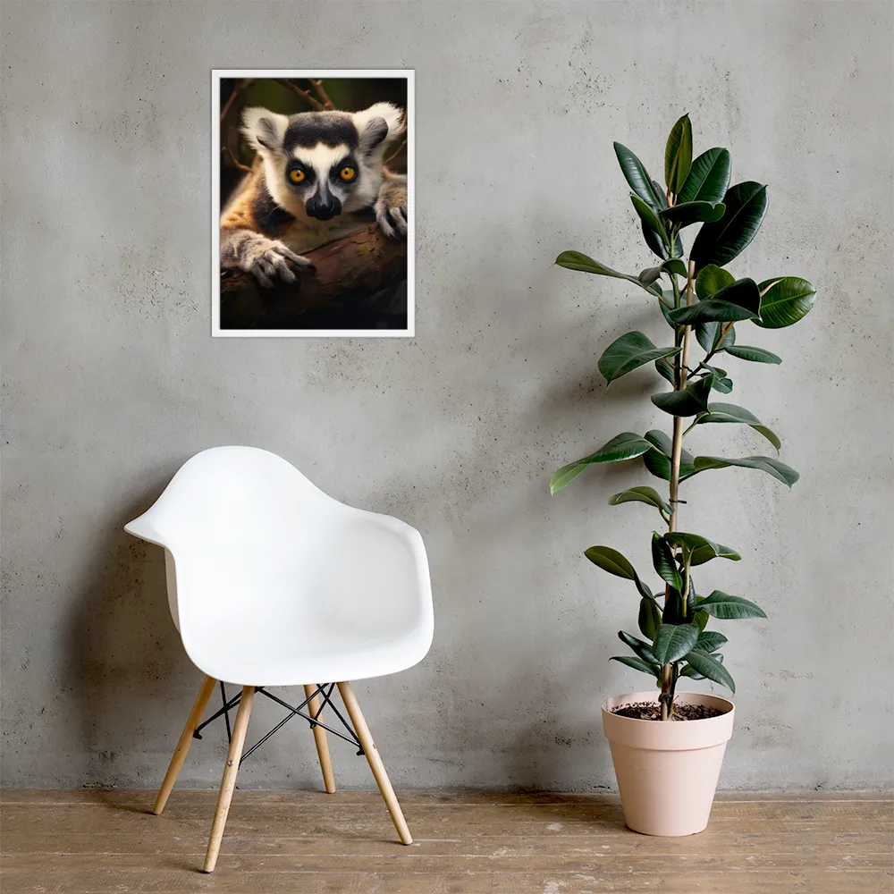 The Watchful Lemur | Poster with White Frame | 18″×24″