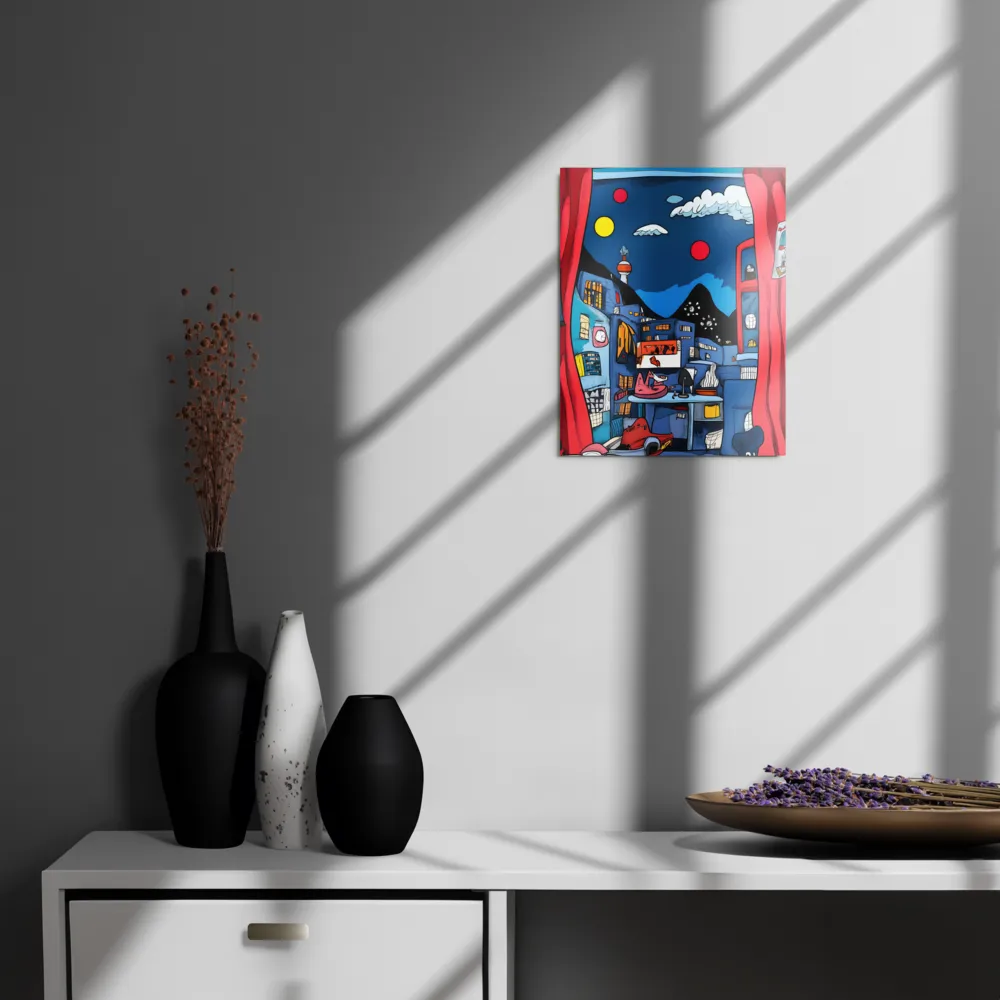 Whimsical Cityscape at Night | Metal Print | 11″×14″