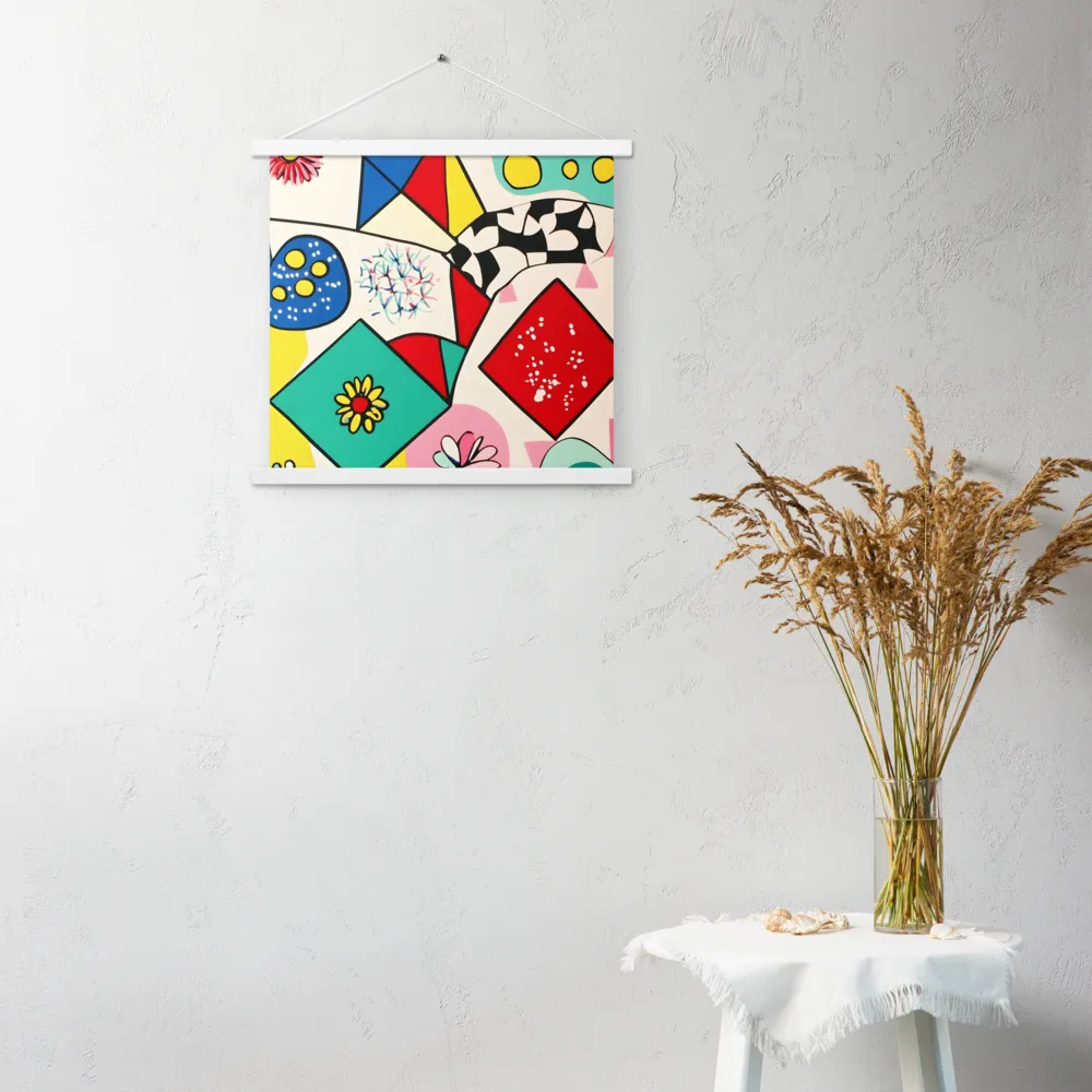 Joyful Geometry: A Playful Dance of Shapes and Colors | Poster With White Wood Hanger | 18″×18″