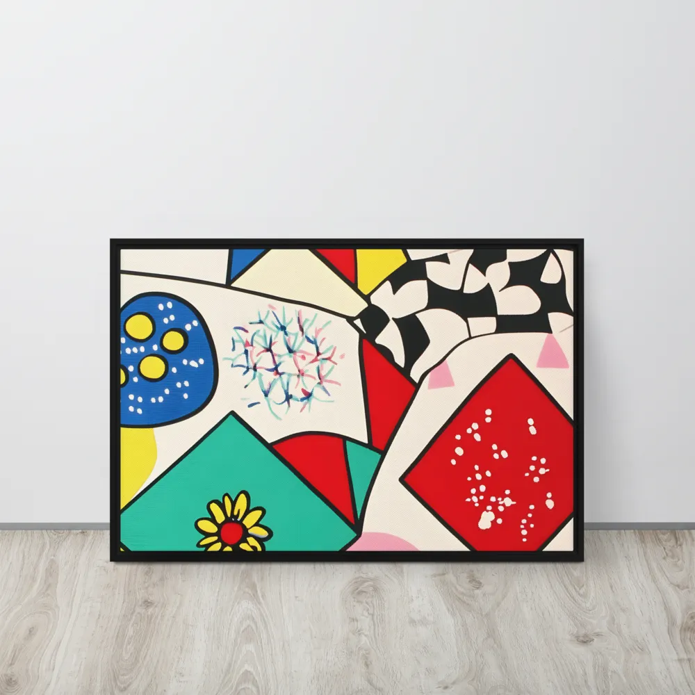 Joyful Geometry: A Playful Dance of Shapes and Colors | Canvas with Black Frame | 20″×30″
