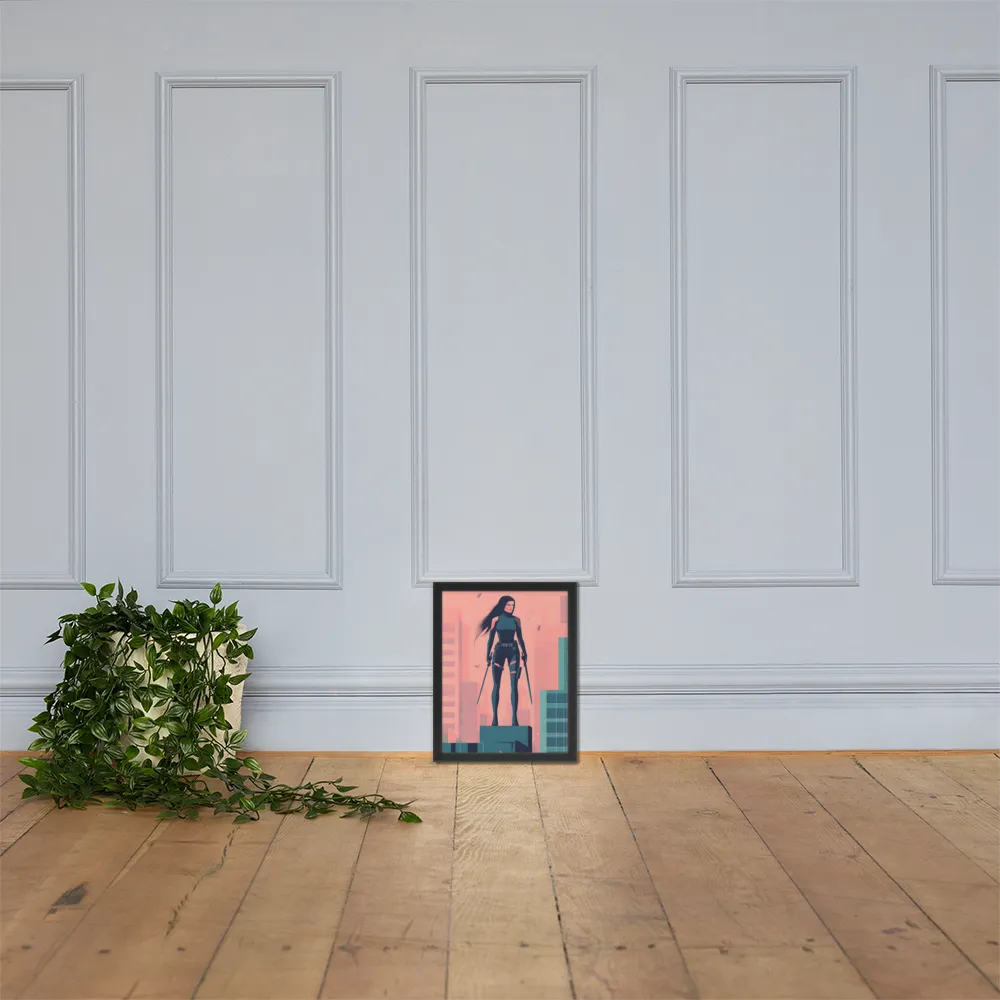 Urban Sentinel: A Warrior's Stand | Poster with Black Frame | 11″×14″
