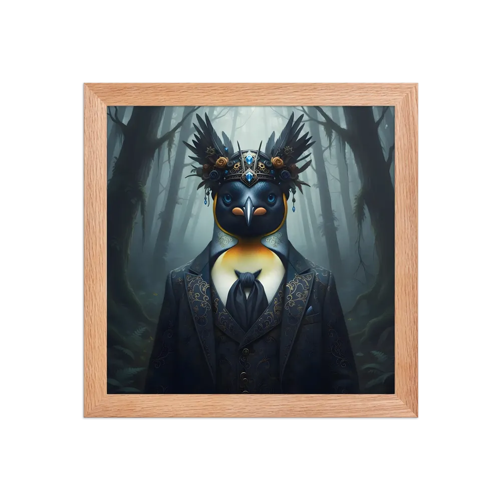Regal Penguin 
 Poster with Red oak Frame | 10″x 10″
