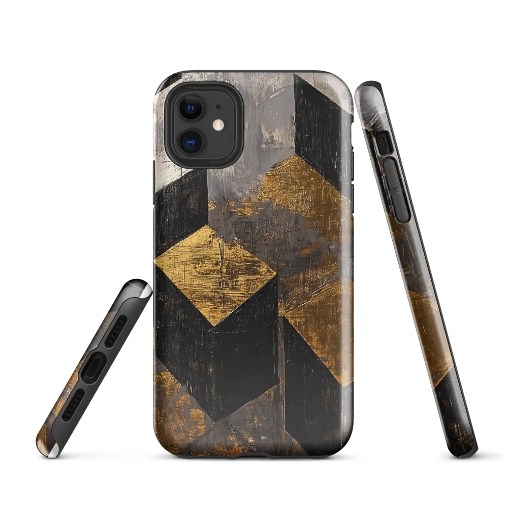 Geometric Harmony in Gold and Black | Phone Case |  11 | Tough Case | Glossy