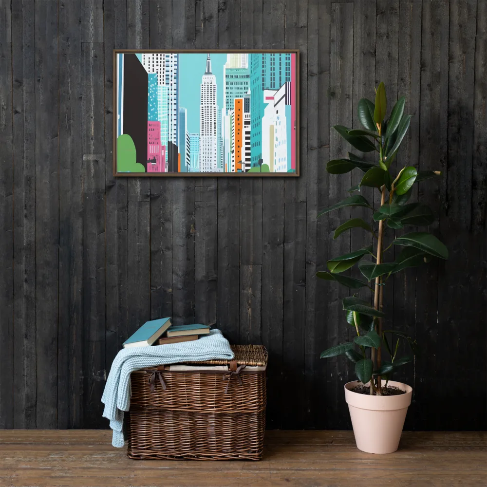 Urban Symphony: A Modern Cityscape | Canvas with Brown Frame | 20″×30″