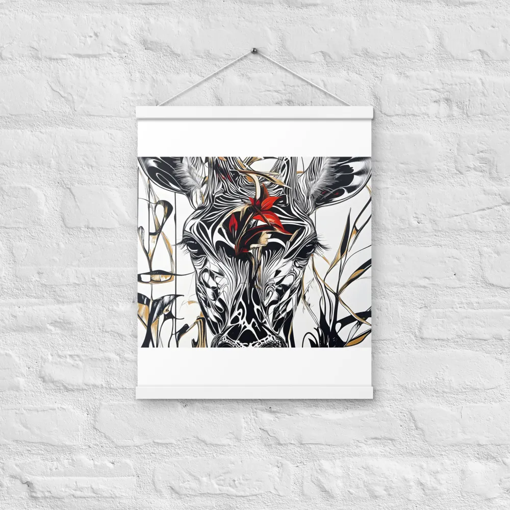 Floral Elegance: The Giraffe's Portrait | Poster With White Wood Hanger | 16″×20″