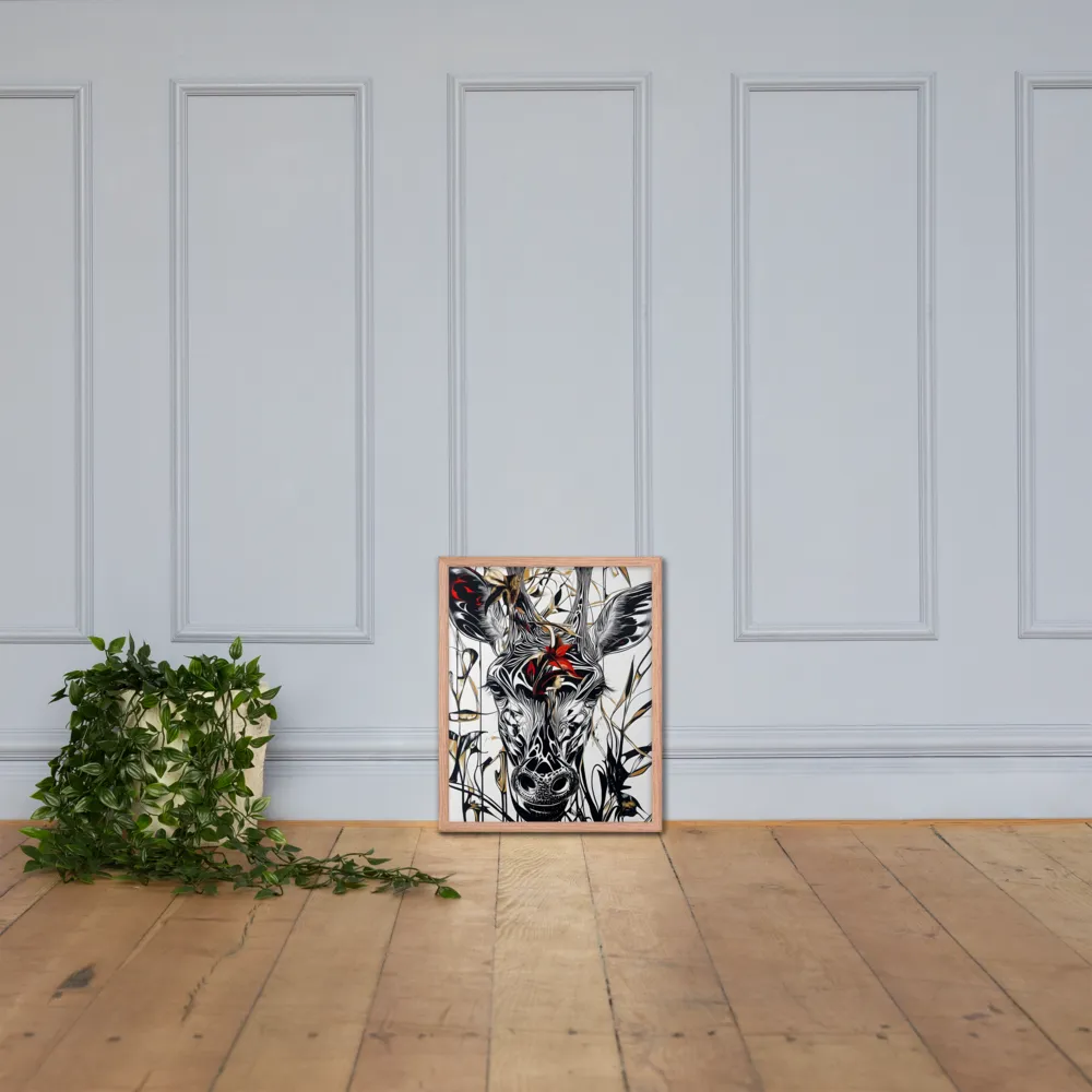 Floral Elegance: The Giraffe's Portrait | Poster with Red oak Frame | 16″×20″
