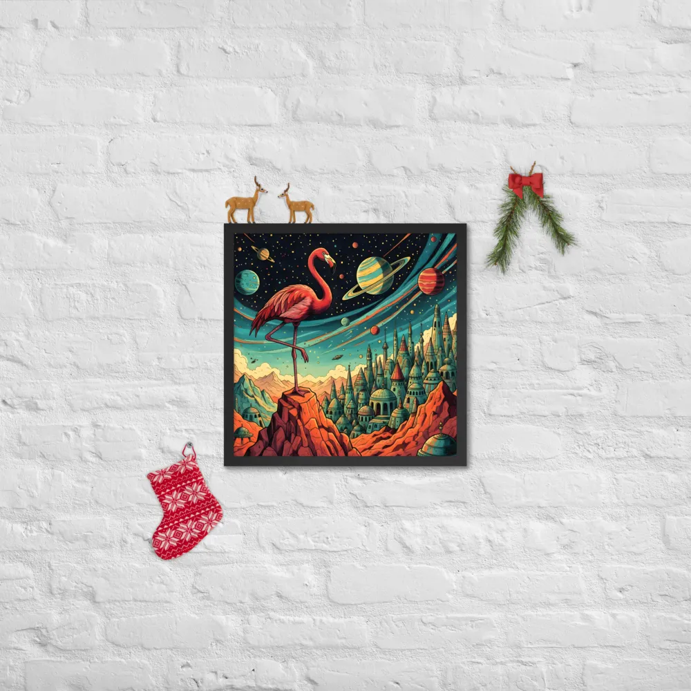 Cosmic Flamingo 
 Poster with Black Frame | 18″x 18″