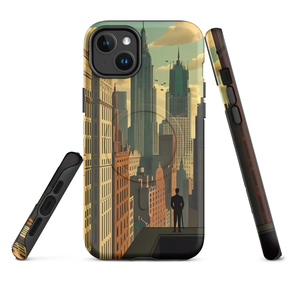 Urban Dreams: A Silhouette in Art Deco Cityscape