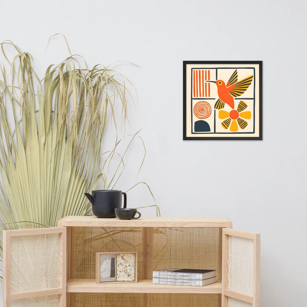 Hummingbird & Flower Panel 
 Poster with Black Frame | 18″x 18″