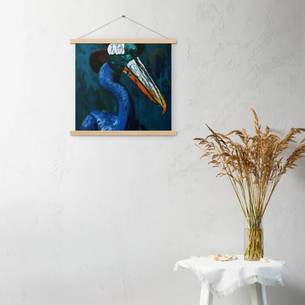 Majestic Absurdity: The Hat-Wearing Bird | Poster With Oak Wood Hanger | 18″×18″