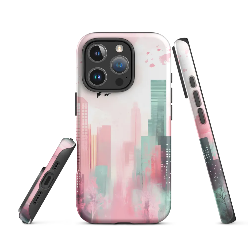 Dreamy Cityscape in Pink and Cyan