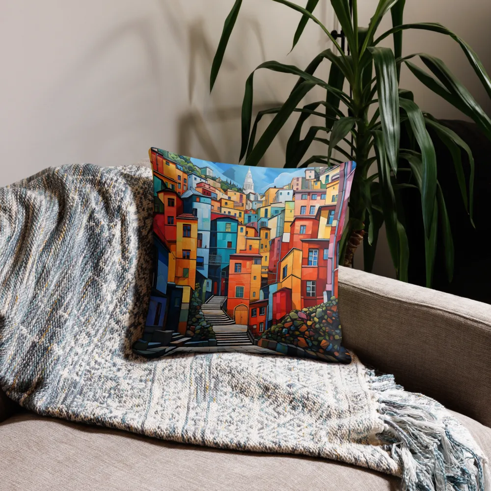 Vibrant Village: A Cubist Journey | Pillow | 18″×18″