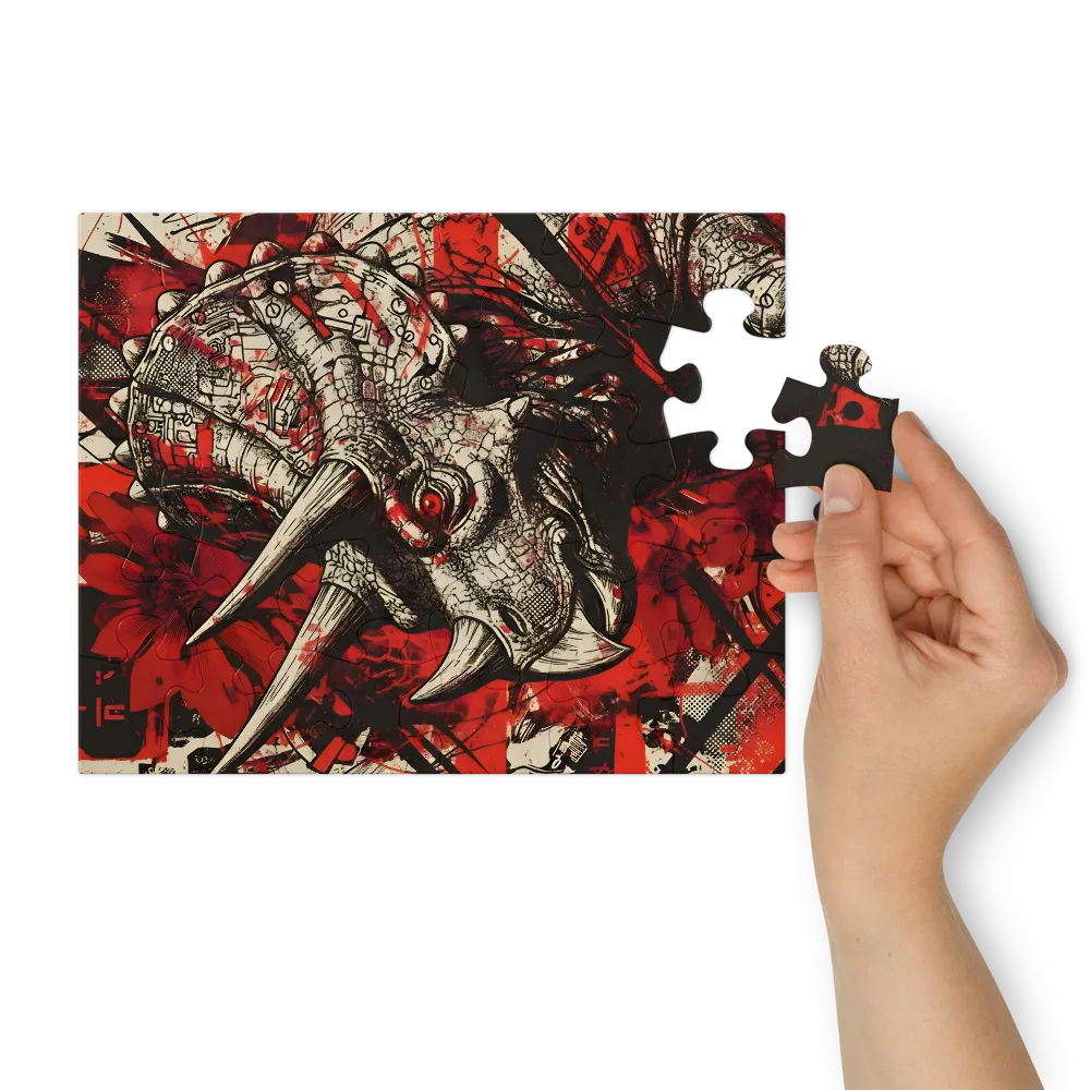 Crimson Triceratops 
 Jigsaw Puzzle in Tin Box