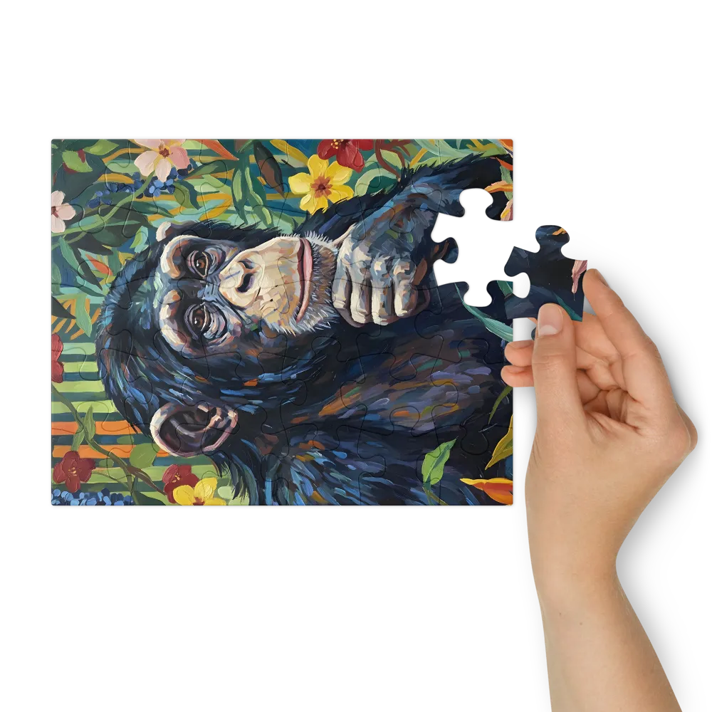 Contemplative Chimpanzee 
 Jigsaw Puzzle in Tin Box