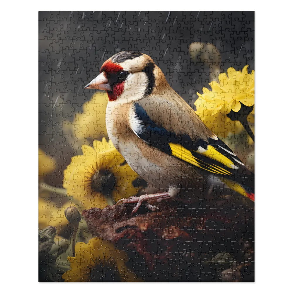 Harmony in Nature: A Goldfinch Amidst Blooms | Jigsaw Puzzle | 520 pieces