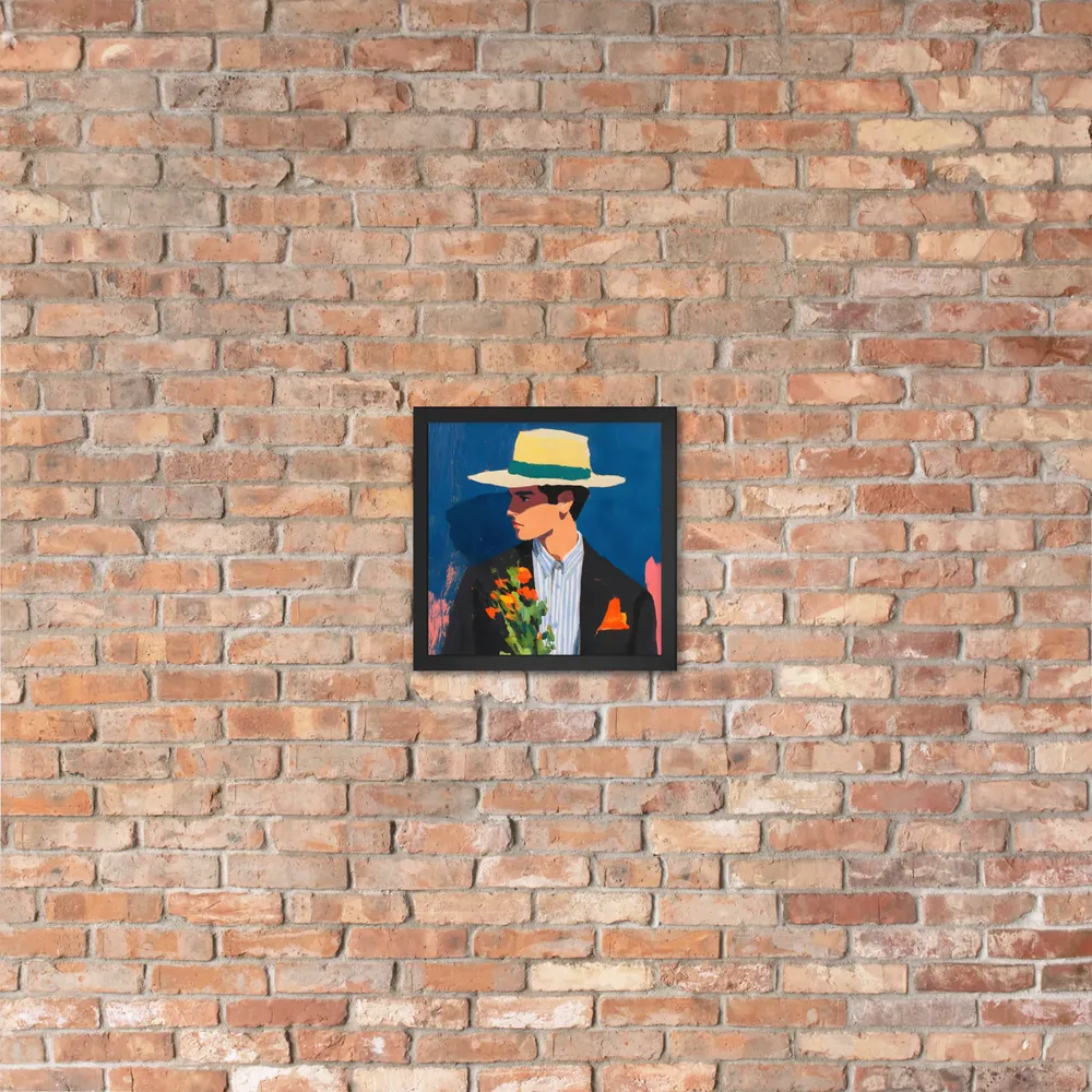 Portrait with Hat and Flowers 
 Poster with Black Frame | 12″x 12″