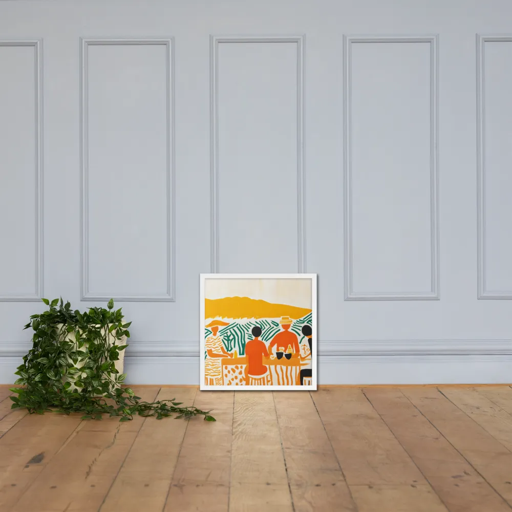Summer Vibes: Café Conversations | Poster with White Frame | 18″×18″