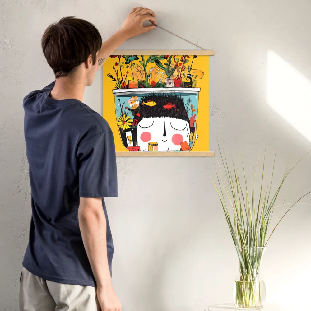 Whimsical Garden Head | Poster With Oak Wood Hanger | 18″×18″