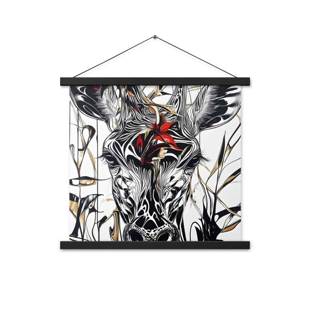 Floral Elegance: The Giraffe's Portrait | Poster With Black Wood Hanger | 18″×18″