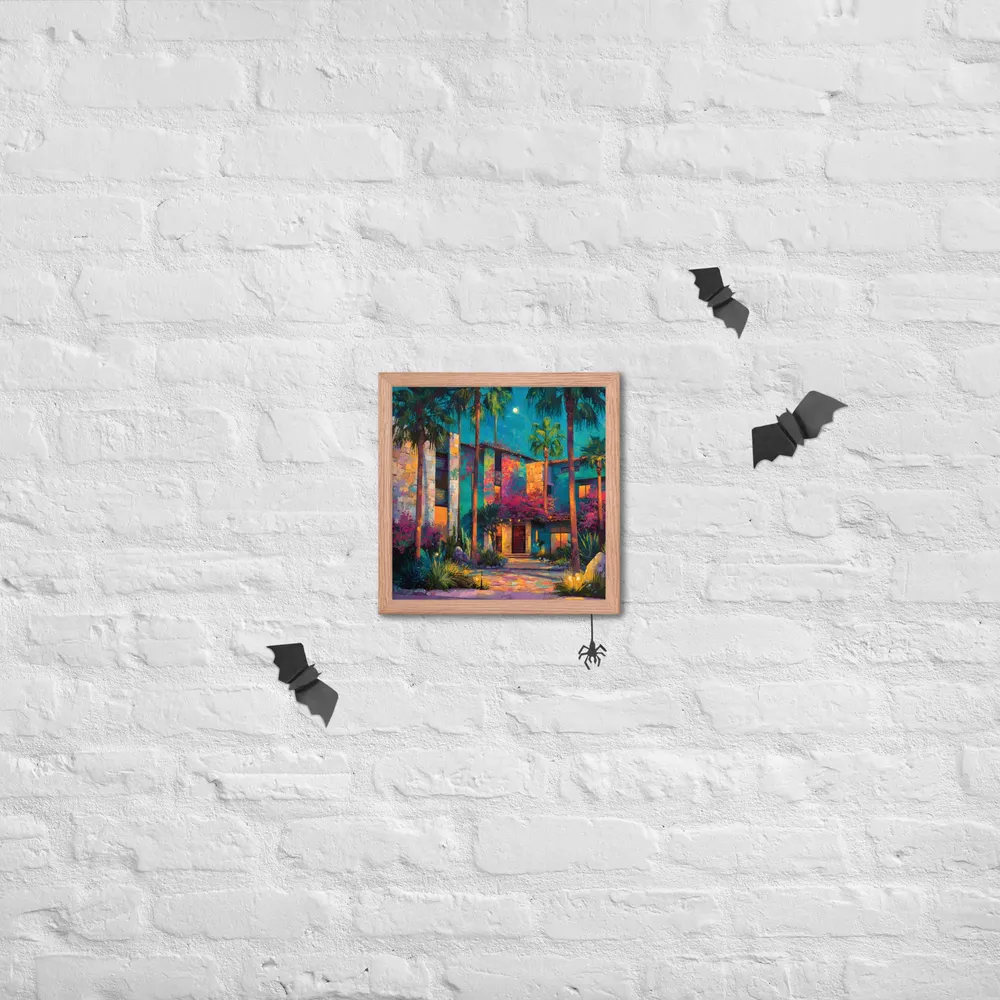 Moonlit Garden Courtyard 
 Poster with Red oak Frame | 12″x 12″