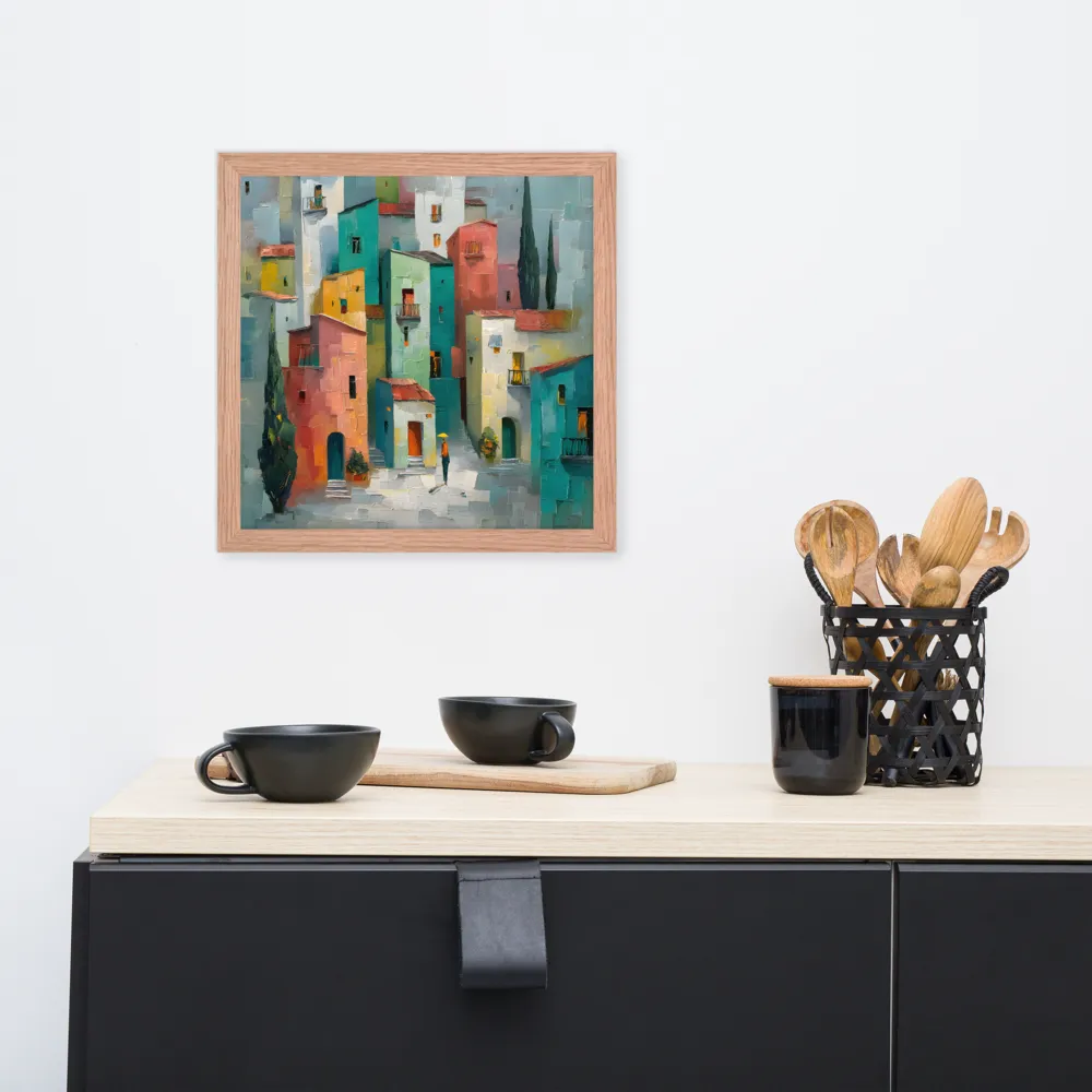 Sunlit Village 
 Poster with Red oak Frame | 14″x 14″