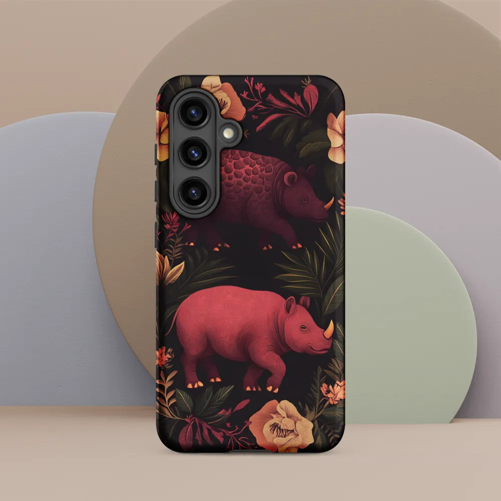 Rhinos in Floral Embrace