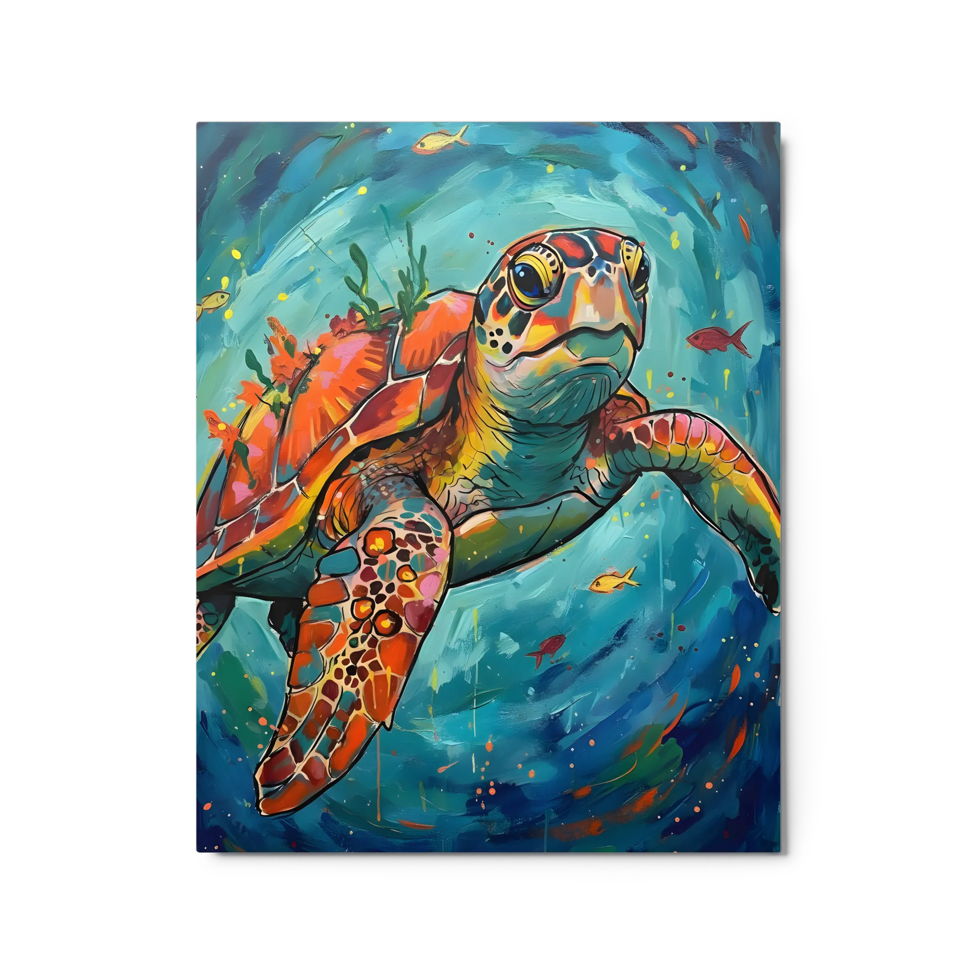 Colorful Sea Turtle 
 Metal Print | 16″x 20″