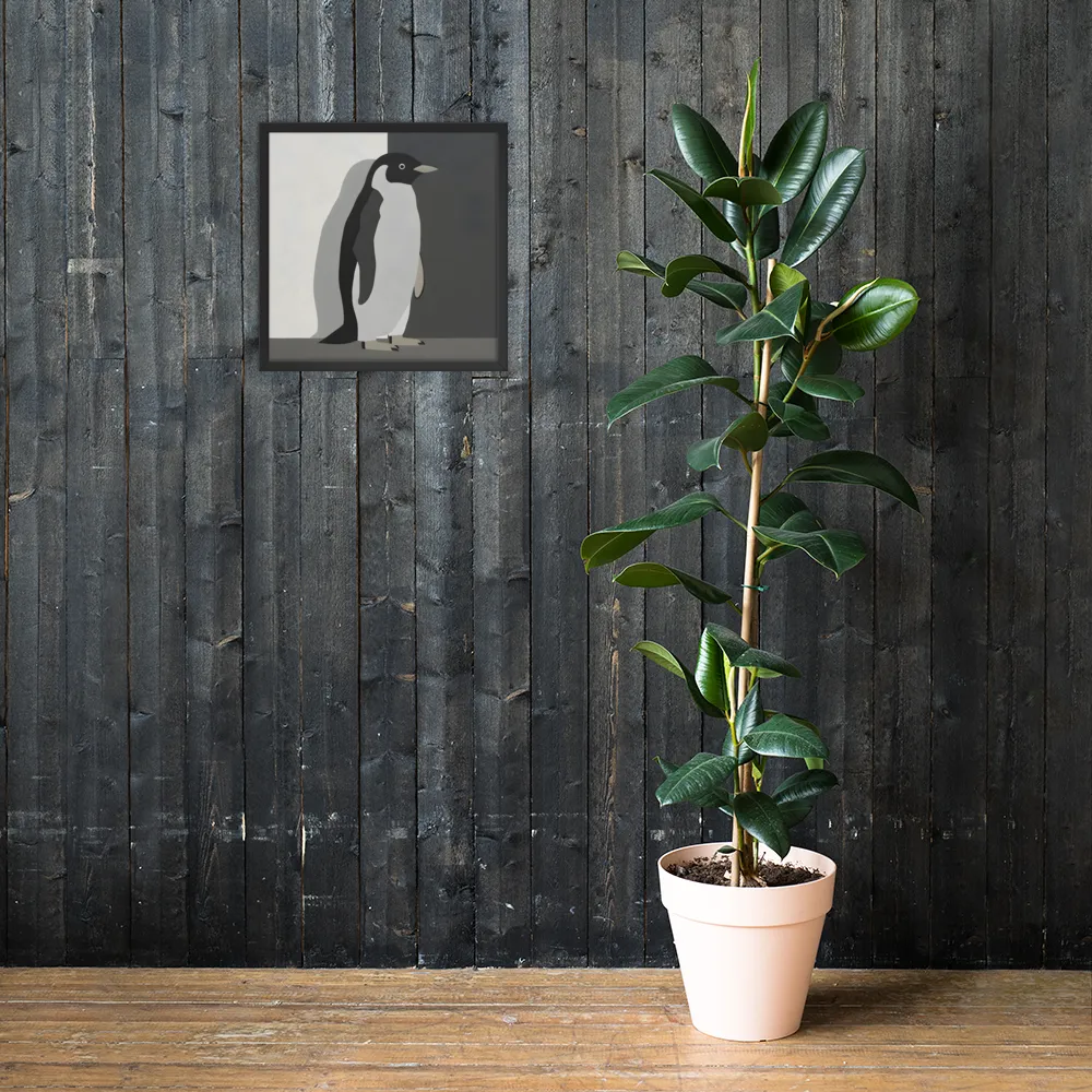Monochrome Penguin 
 Poster with Black Frame | 18″x 18″