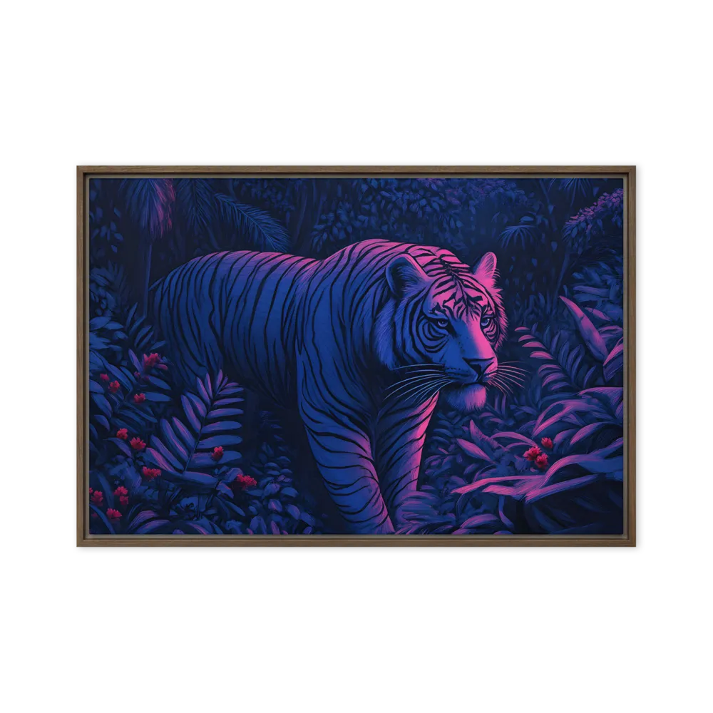 Mystic Prowler: The White Tiger in the Jungle | Canvas with Brown Frame | 20″×30″