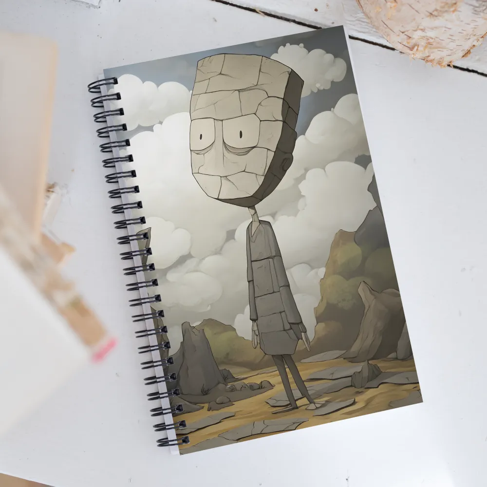 Whimsical Stone Figure in a Rocky Landscape | Spiral Notebook