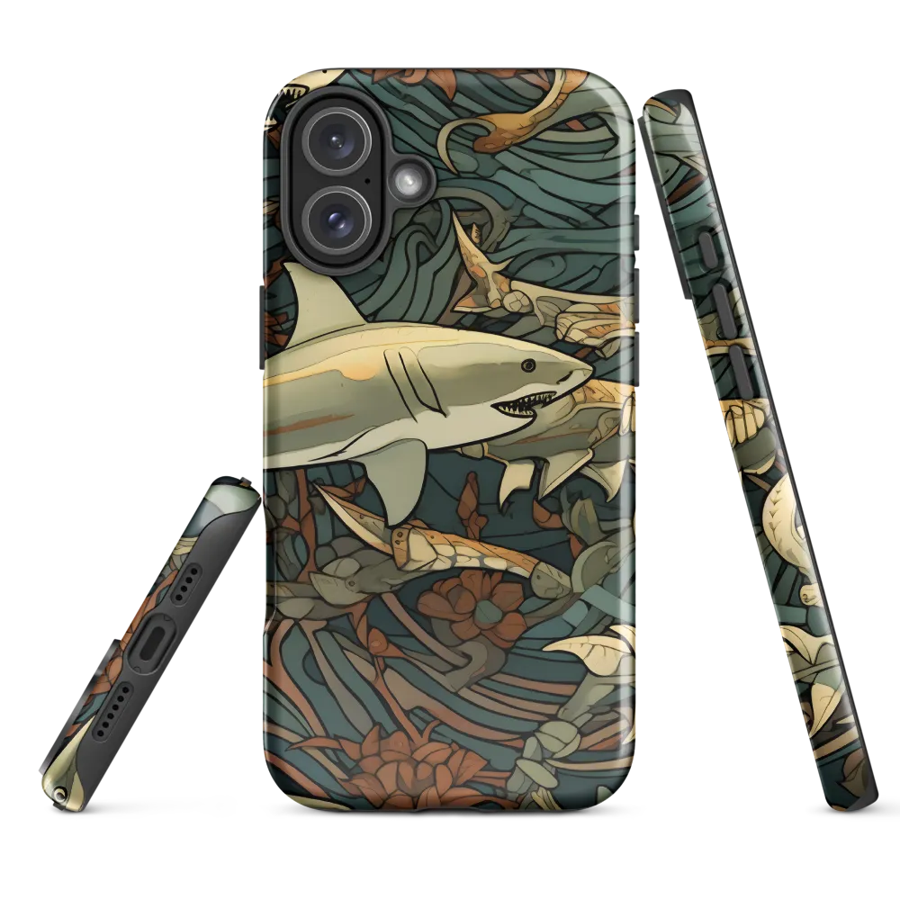 Dynamic Harmony of Sharks and Flora | Phone Case |  16 Plus | Tough Case | Glossy