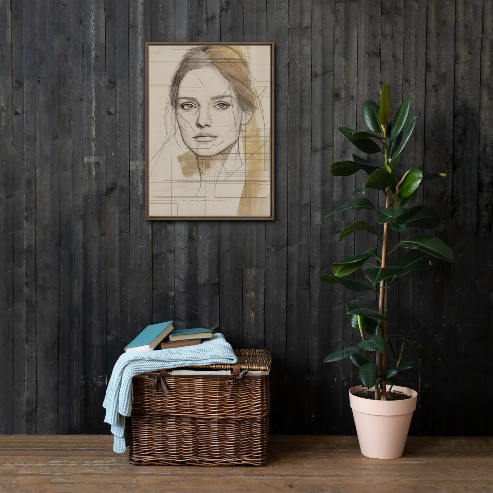 Geometric Elegance: A Modern Portrait | Canvas with Brown Frame | 20″×28″