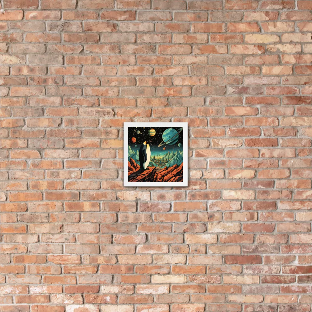 Penguin on an Alien Shore 
 Poster with White Frame | 10″x 10″