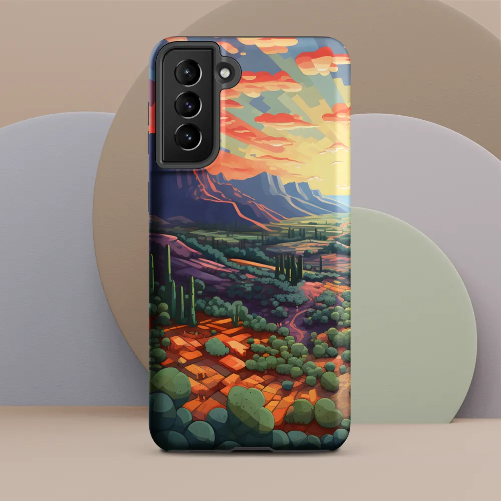 Sunset Over a Geometric Desert Valley
