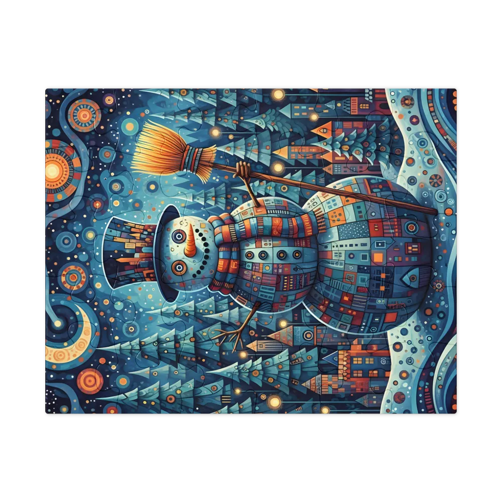 Mosaic Snowman 
 Jigsaw Puzzle in Tin Box