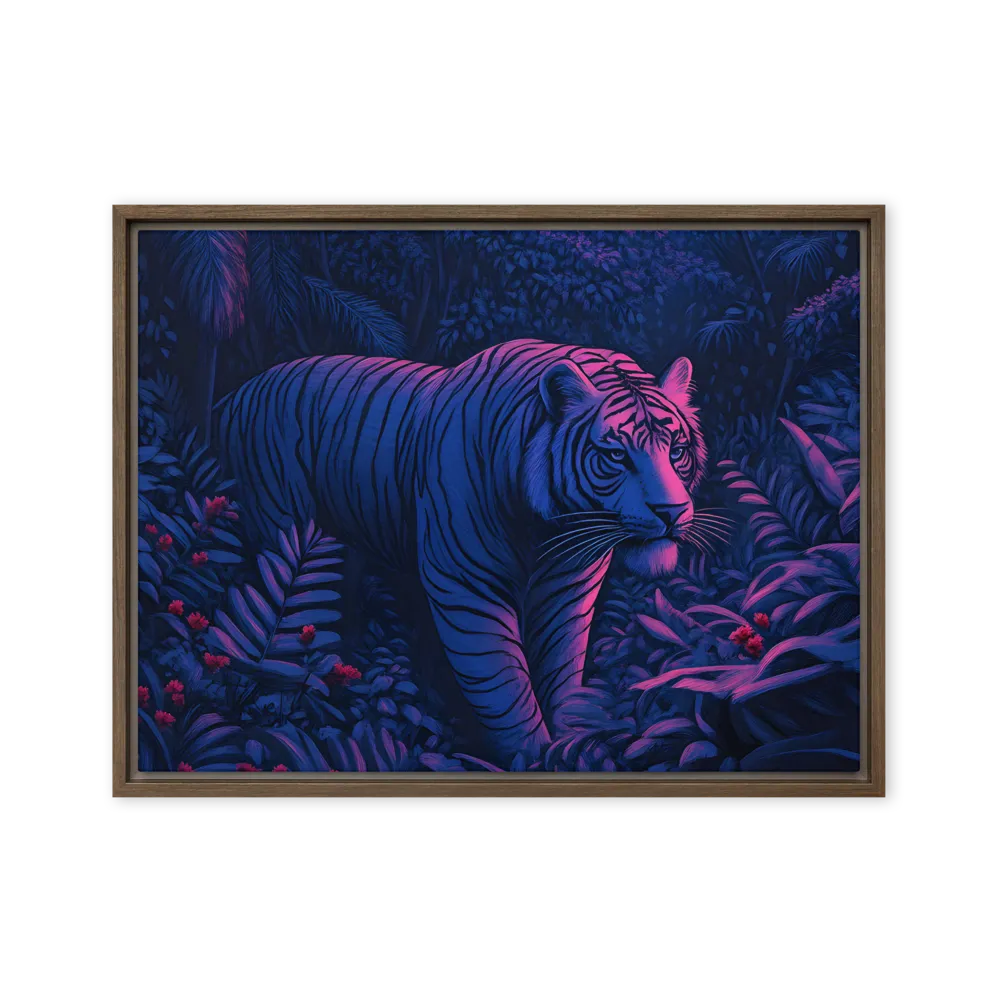 Mystic Prowler: The White Tiger in the Jungle | Canvas with Brown Frame | 18″×24″